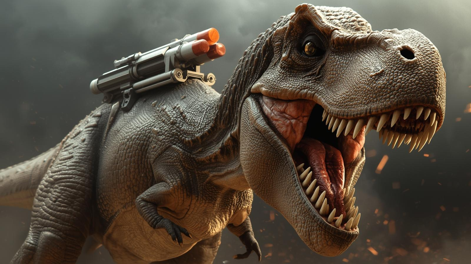T-Rex con lanciarazzi sul dorso